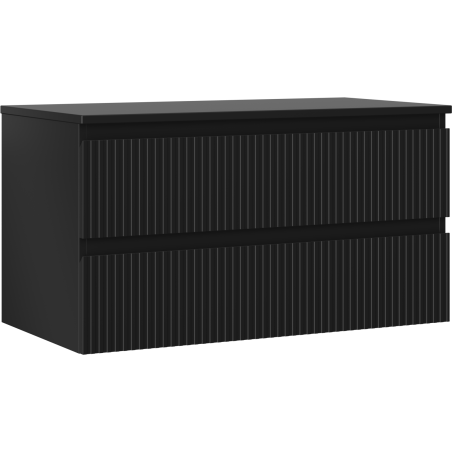 Mexen Rivel баня шкаф за мивка 90 см с плот, 2 чекмеджета, оребрена, черен мат - 91A20-09047-2-BFFC71