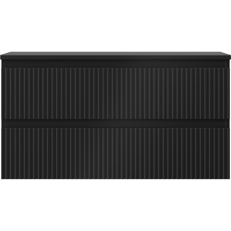 Mexen Rivel баня шкаф за мивка 90 см с плот, 2 чекмеджета, оребрена, черен мат - 91A20-09047-2-BFFC71