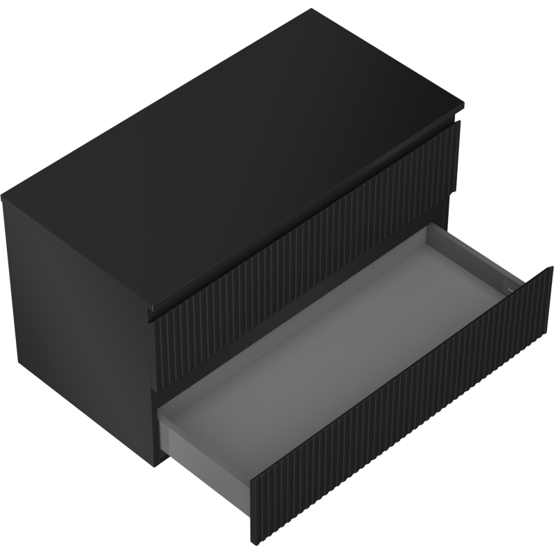 Mexen Rivel баня шкаф за мивка 90 см с плот, 2 чекмеджета, оребрена, черен мат - 91A20-09047-2-BFFC71