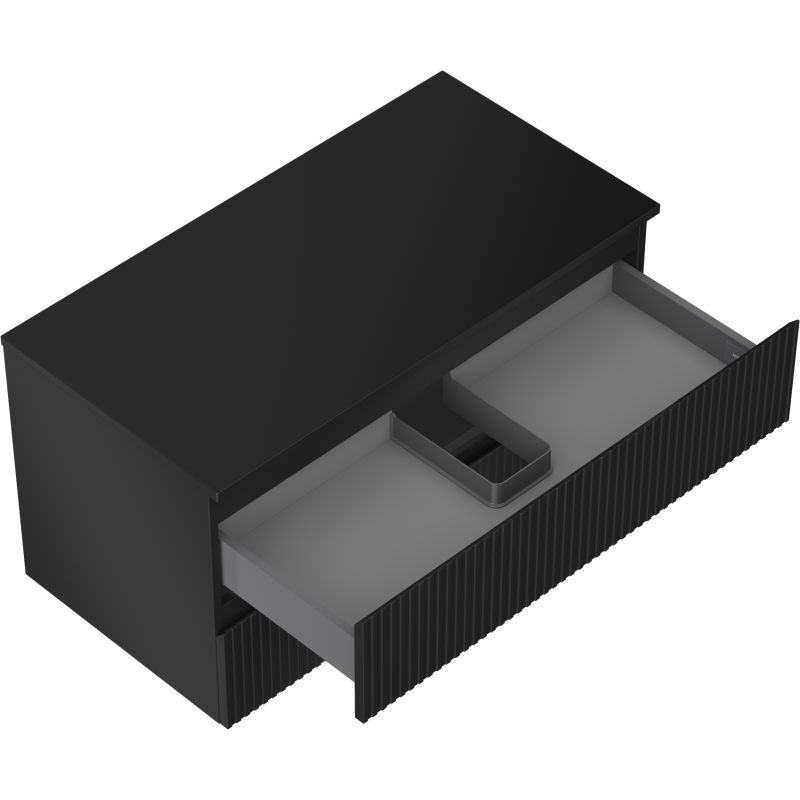 Mexen Rivel баня шкаф за мивка 90 см с плот, 2 чекмеджета, оребрена, черен мат - 91A20-09047-2-BFFC71