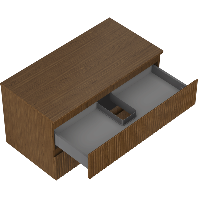 Mexen Rivel шкафче за баня под мивка 90 см с плот, 2 чекмеджета, рифовано, орех