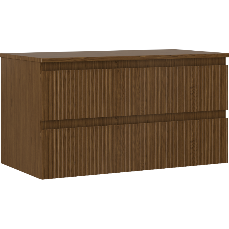 Mexen Rivel шкафче за баня под мивка 90 см с плот, 2 чекмеджета, рифовано, орех