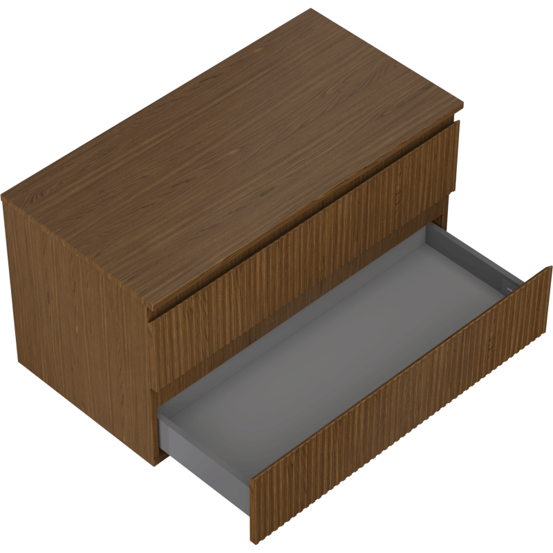 Mexen Rivel шкафче за баня под мивка 90 см с плот, 2 чекмеджета, рифовано, орех