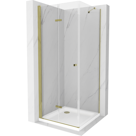 Mexen Lima сгъваема душ кабина 80 x 80 cm, прозрачна, златна + душ корито Flat - 856-080-080-50-00-4010