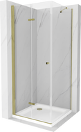 Mexen Lima сгъваема душ кабина 90 x 90 см, прозрачна, златна + душ корито Flat