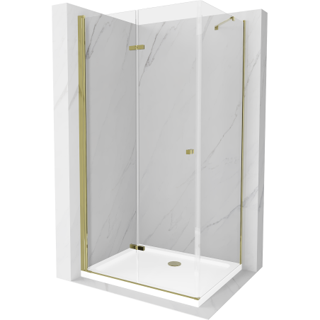 Mexen Lima сгъваема душ кабина 100 x 70 см, прозрачна, златна + поддушова тава Flat - 856-100-070-50-00-4010