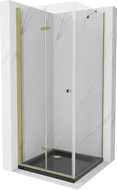 Mexen Lima сгъваема душ кабина 80 x 80 см, прозрачна, златна + тава Flat, черна