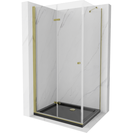 Mexen Lima сгъваема душ кабина 100 x 80 см, прозрачна, златна + плосък душ под,