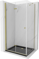 Mexen Lima сгъваема душ кабина 100 x 90 см, прозрачна, златна + Flat под, черен - 856-100-090-50-00-4070G
