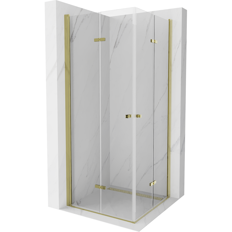 Mexen Lima Duo сгъваема душ кабина 90 x 90 см, прозрачна, златна - 856-090-090-50-00-02