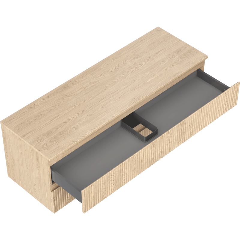 Mexen Rivel баня шкаф под мивка 140 см с плот, 2 чекмеджета, набраздена, дъб - 91A20-14047-2-BFFC81