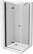 Mexen Lima сгъваема душ кабина 70 x 70 см, прозрачна, черна + корито Flat, бяло - 856-070-070-70-00-4010B