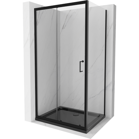 Mexen Apia плъзгаща се душ кабина 110 x 80 см, прозрачна, черна + корито Flat,