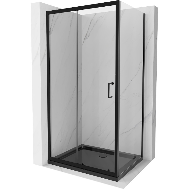 Mexen Apia плъзгаща се душ кабина 100 x 80 см, прозрачна, черна + тава Flat, черен