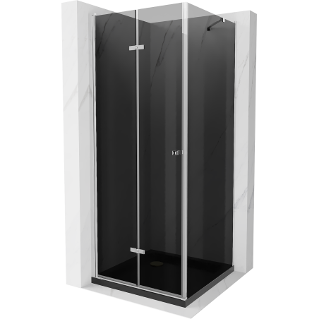 Mexen Lima сгъваема душ кабина 80 x 80 см, графит, хром + поддушово корито Flat,