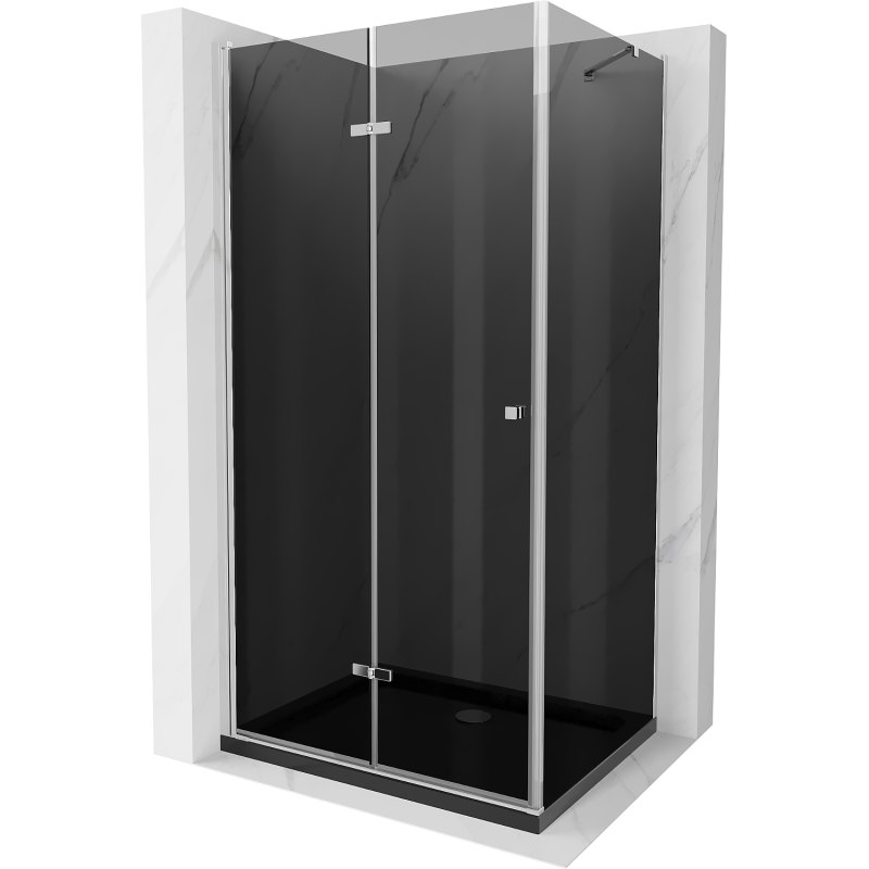 Mexen Lima сгъваем душ-кабина 90 x 100 см, графит, хром + поддушово корито Flat, черно - 856-090-100-01-40-4070