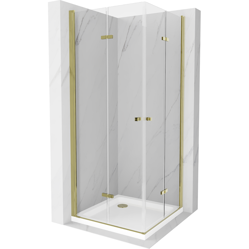 Mexen Lima Duo сгъваема душ кабина 90 x 90 см, прозрачна, златна + Flat душ-под - 856-090-090-50-02-4010G