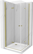 Mexen Lima Duo сгъваема душ кабина 90 x 90 см, прозрачна, златна + Flat душ-под - 856-090-090-50-02-4010G