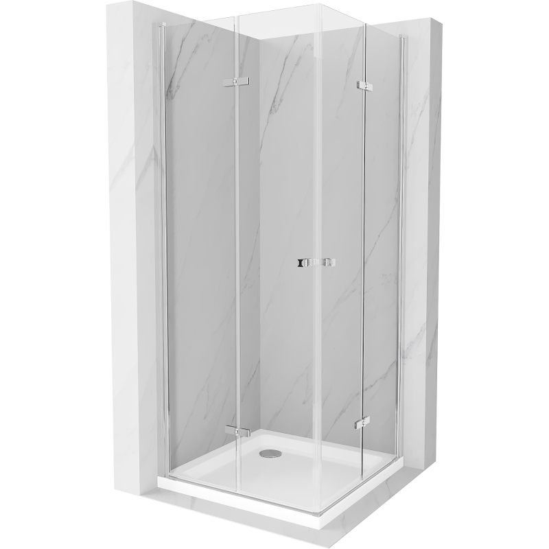 Сгъваема душ кабина Mexen Lima Duo 100 x 100 см, прозрачна, хром + поддушово корито Flat - 856-100-100-01-02-4010