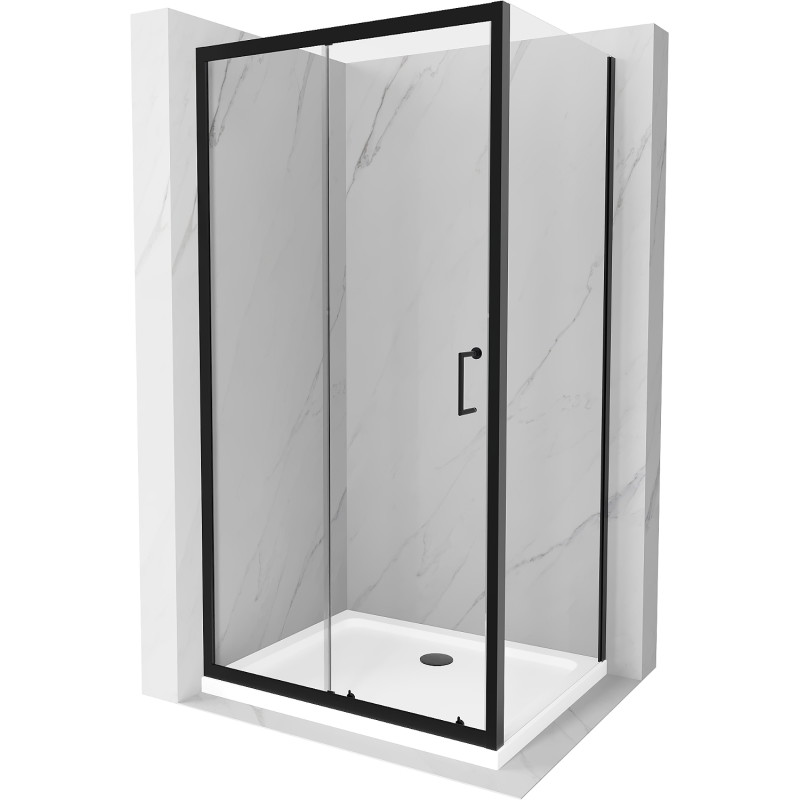 Mexen Apia разтегателна душ кабина 120 x 80 см, прозрачна, черна + корито Flat,