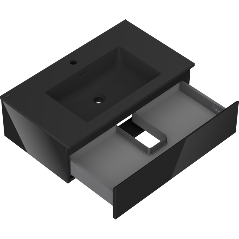 Mexen Orio шкаф за баня 80 см с мивка Otis, 1 чекмедже, черен гланц/черен мат