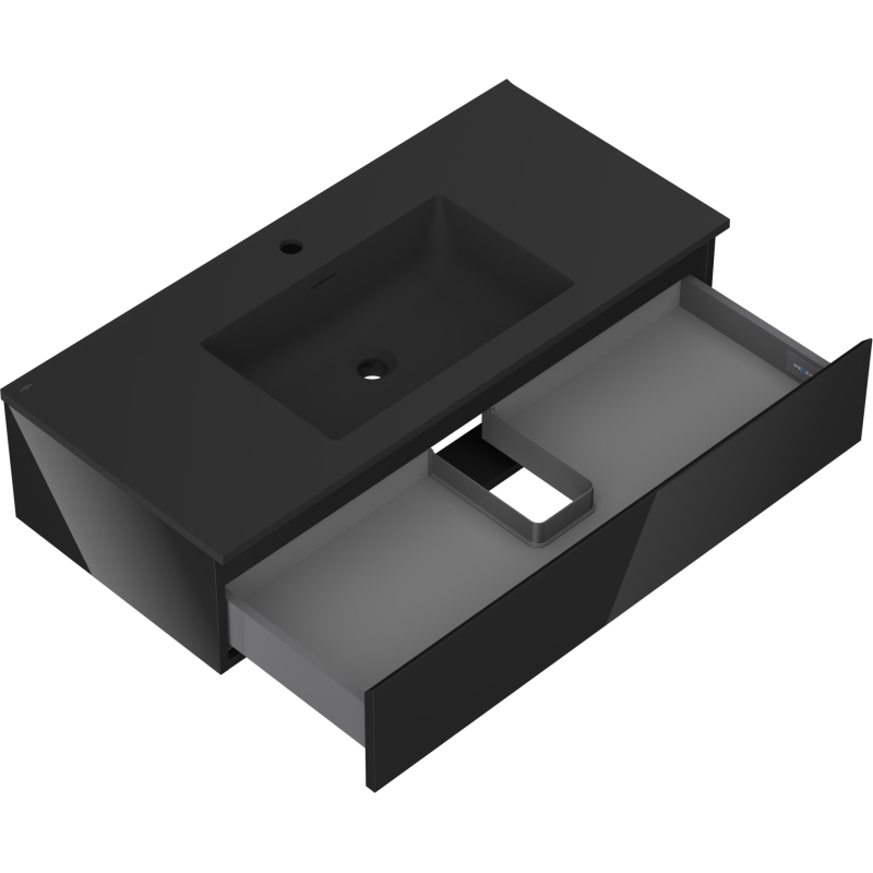 Mexen Orio шкаф за баня 100 см с мивка Otis, 1 чекмедже, черен гланц/черен мат