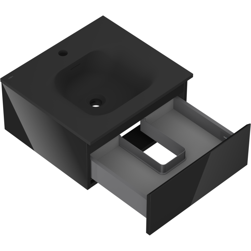 Mexen Orio шкаф за баня 50 см с мивка Vela, 1 чекмедже, черен гланц/черен мат