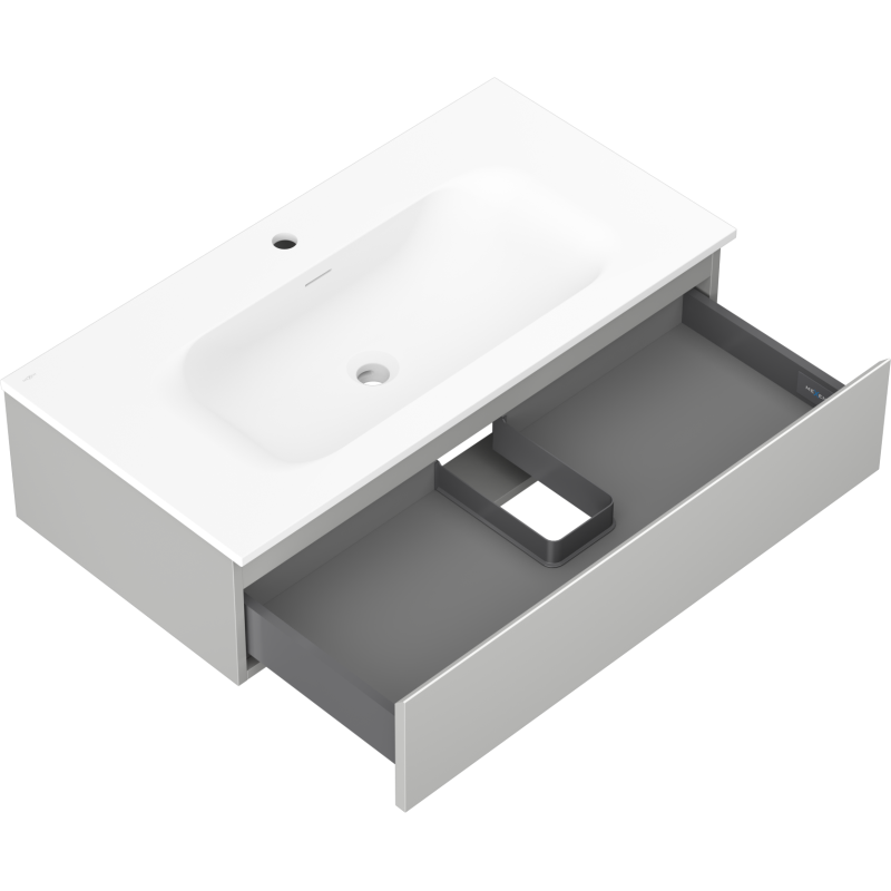 Mexen Orio шкаф за баня 90 см с мивка Vela, 1 чекмедже, сив мат/бял мат