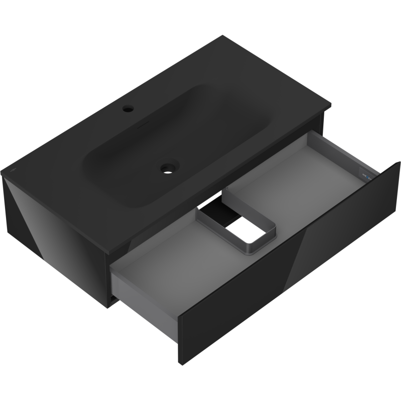 Mexen Orio баня шкаф 90 см с мивка Vela, 1 чекмедже, черен гланц/черен мат