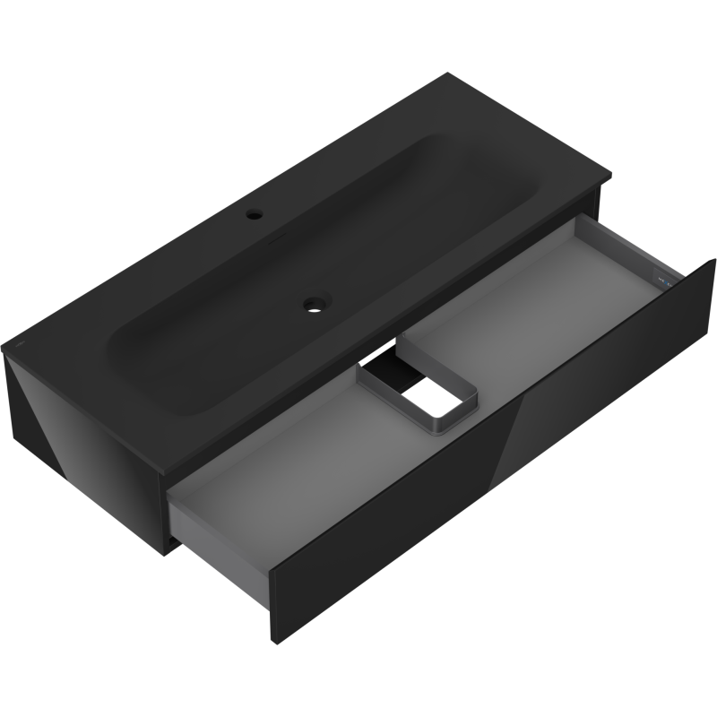 Mexen Orio шкаф за баня 120 см с мивка Vela, 1 чекмедже, черен гланц/черен мат