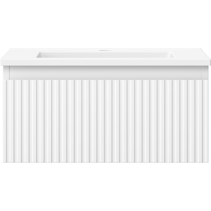 Mexen Rivel 50 см шкаф за баня с мивка Otis, 1 чекмедже, оребрен, бял мат