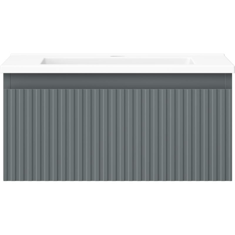 Mexen Rivel шкаф за баня 50 см с мивка Otis, 1 чекмедже, оребрен, графит мат/бял