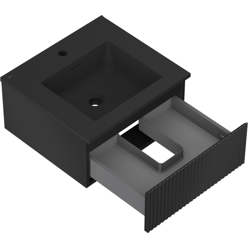 Mexen Rivel шкаф за баня 50 см с умивалник Otis, 1 чекмедже, рифлиран, черен мат - 91A20-05023-1-BF71-W18M71