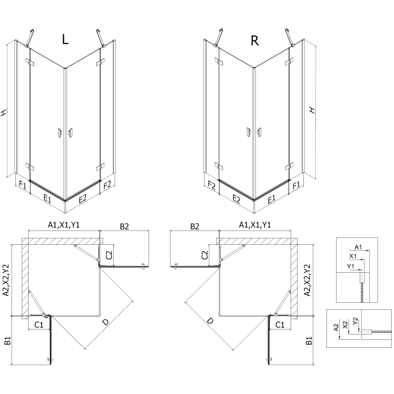 Mexen Mist-H Duo душ кабина с подвижна врата дясна 75 x 110 см, прозрачна, четкана мед - 8A5-075L-110P-65-00