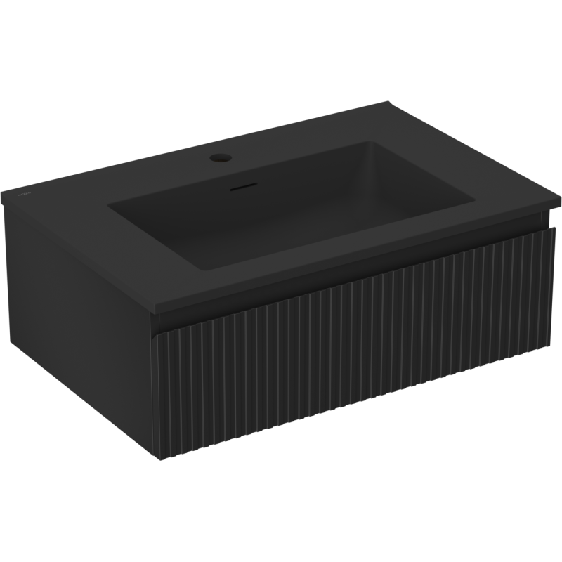 Mexen Rivel шкаф за баня 70 см с мивка Otis, 1 чекмедже, рифлена, черен мат - 91A20-07023-1-BF71-W18M71