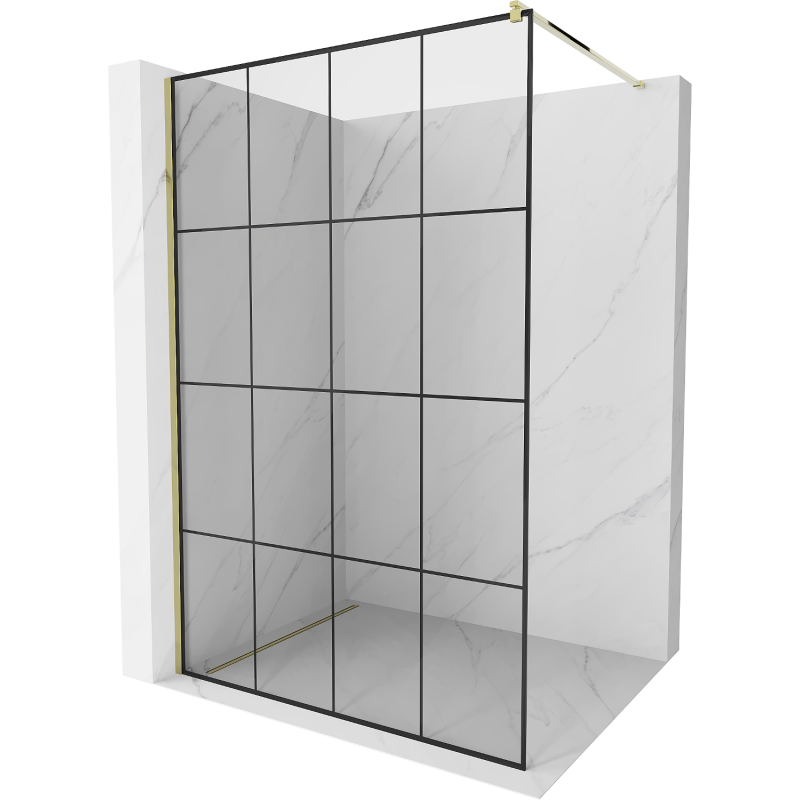 Mexen Kioto стена за душ Walk-in 130 x 200 см, черна решетка 8 мм, златна - 800-130-101-50-77