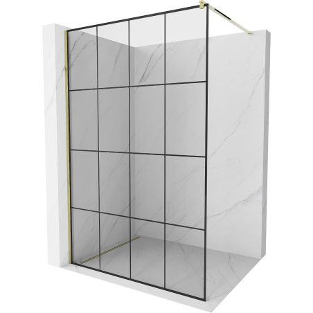 Mexen Kioto стена за душ Walk-in 130 x 200 см, черна решетка 8 мм, златна - 800-130-101-50-77