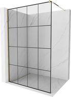 Mexen Kioto стенна преграда за душ Walk-in 140 x 200 см, черна решетка 8 мм, златна