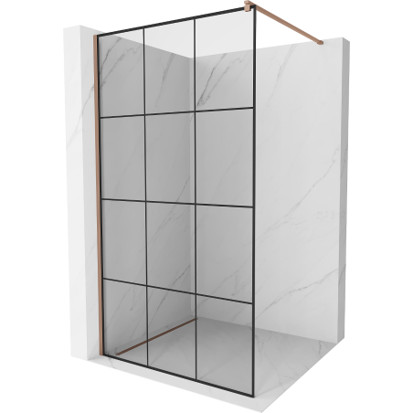 Mexen Kioto Душ параван Walk-in 110 x 200 см, черна решетка 8 мм, розово злато