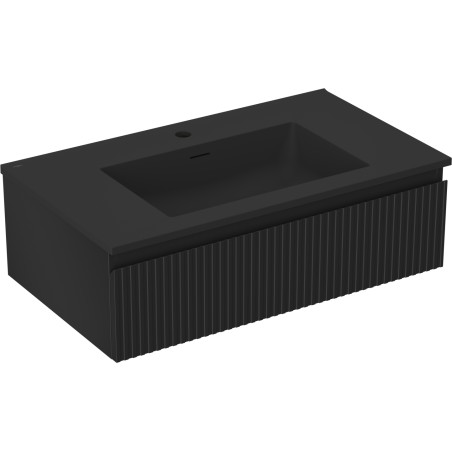 Mexen Rivel шкаф за баня 80 см с мивка Otis, 1 чекмедже, рифлован, черен мат