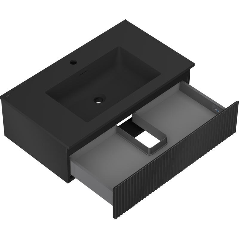 Mexen Rivel шкаф за баня 80 см с мивка Otis, 1 чекмедже, рифлован, черен мат