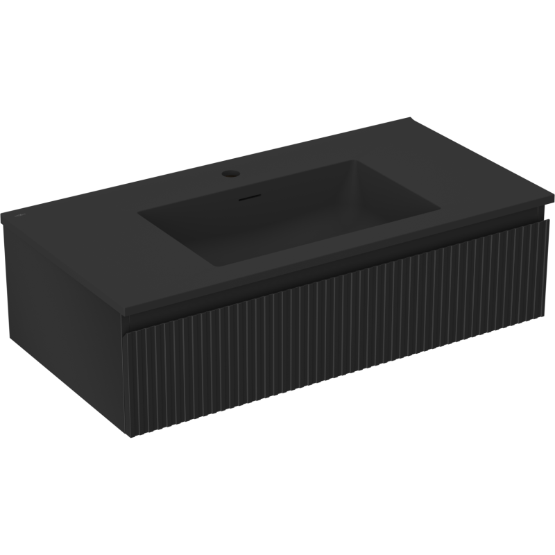 Mexen Rivel шкаф за баня 90 см с мивка Otis, 1 чекмедже, релефен, черен мат - 91A20-09023-1-BF71-W18M71