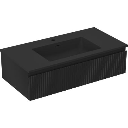 Mexen Rivel шкаф за баня 90 см с мивка Otis, 1 чекмедже, релефен, черен мат - 91A20-09023-1-BF71-W18M71