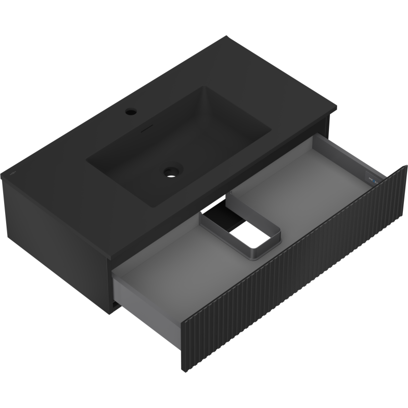 Mexen Rivel шкаф за баня 90 см с мивка Otis, 1 чекмедже, релефен, черен мат - 91A20-09023-1-BF71-W18M71