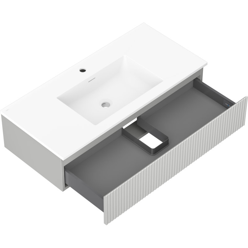 Mexen Rivel шкаф за баня 100 см с мивка Otis, 1 чекмедже, набразден, сив мат/бял