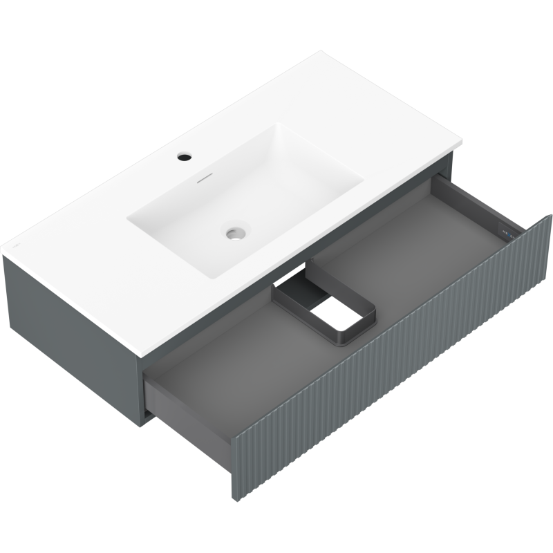 Mexen Rivel баня шкаф 100 см с умивалник Otis, 1 чекмедже, набраздена, графит мат/бял мат - 91A20-10023-1-BF66-W18M01