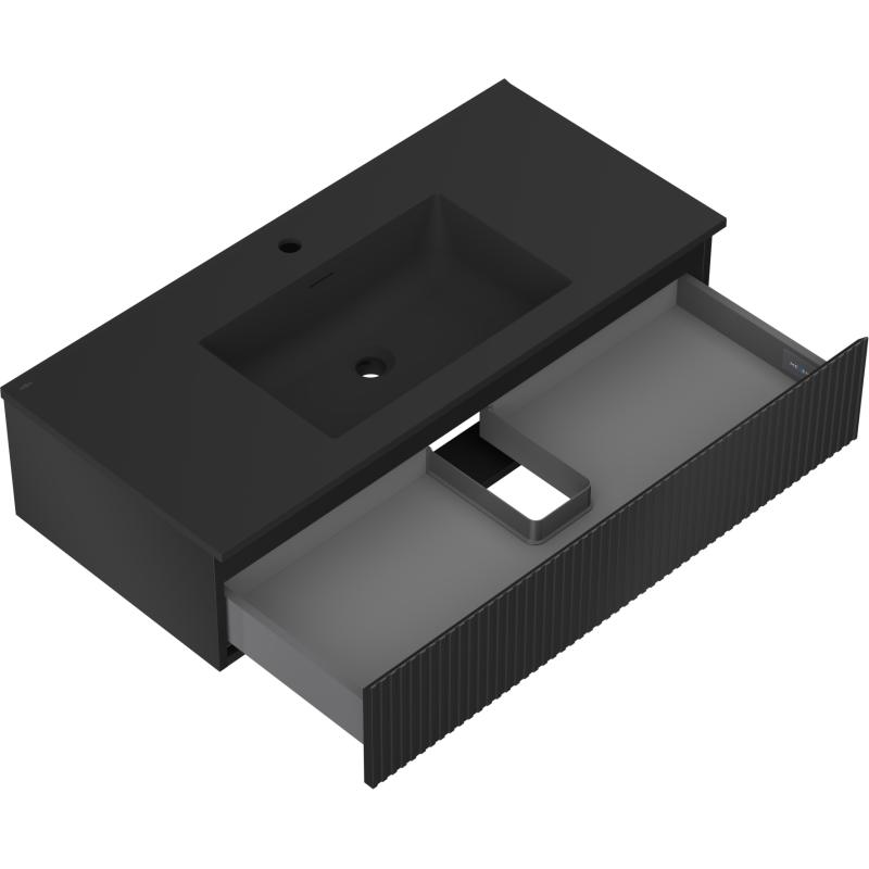 Mexen Rivel шкаф за баня 100 см с мивка Otis, 1 чекмедже, оребрен, черен мат - 91A20-10023-1-BF71-W18M71