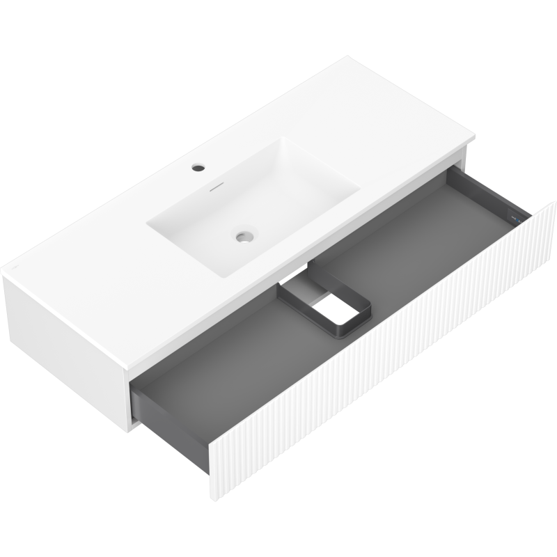 Mexen Rivel шкаф за баня 120 см с мивка Otis, 1 чекмедже, набразден, бял мат
