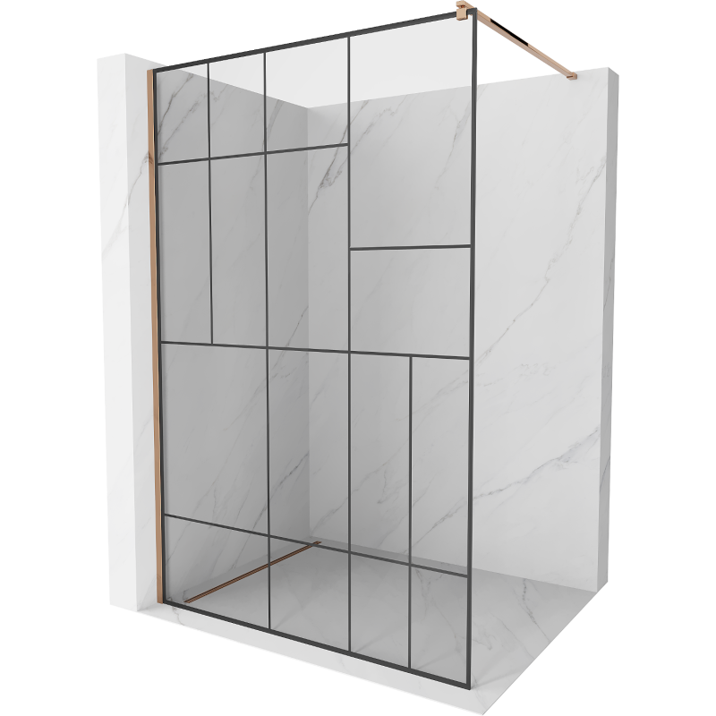 Mexen Kioto душна стена Walk-in 110 x 200 cm, черен модел 8 mm, розово злато - 800-110-101-60-78