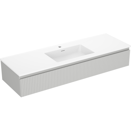 Mexen Rivel шкаф за баня 140 см с мивка Otis, 1 чекмедже, оребрен, сив мат/бял мат